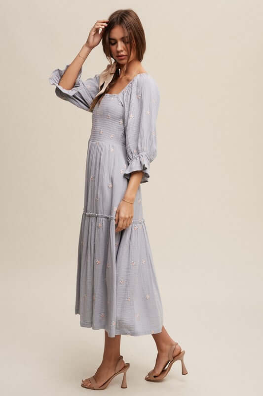 Ditzy Floral Embroidery Puff Sleeve Maxi Dress, Listicle, $ 75.00