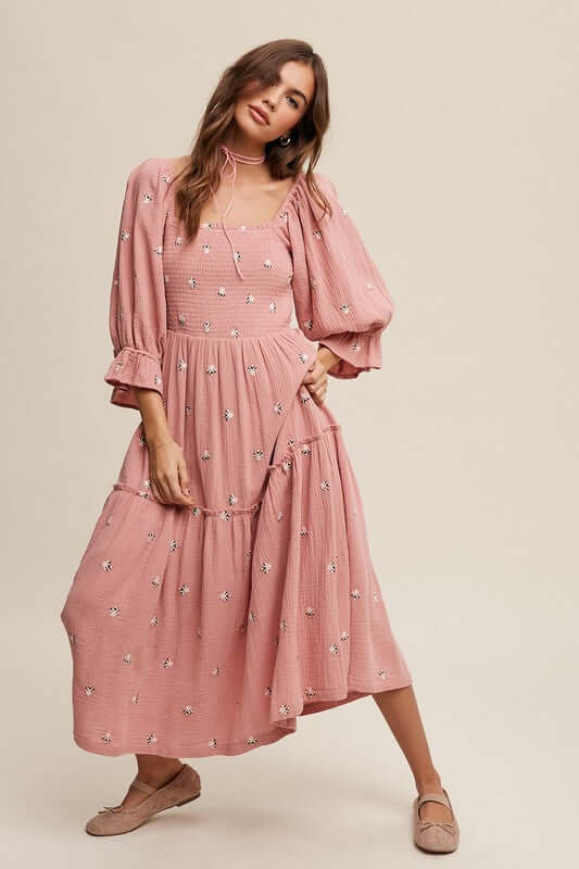 Ditzy Floral Embroidery Puff Sleeve Maxi Dress, Listicle, $ 75.00