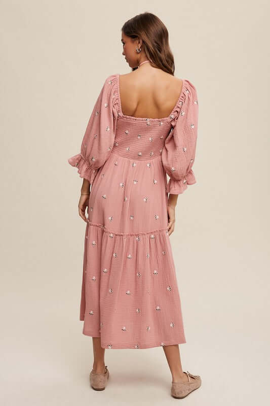 Ditzy Floral Embroidery Puff Sleeve Maxi Dress, Listicle, A Moment Of Now