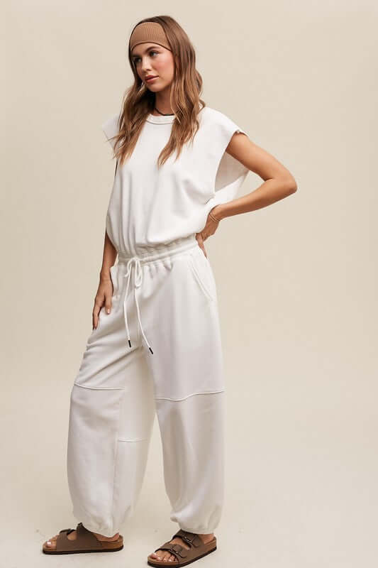 Athleisure French Terry Loose Jogger Jumpsuit, Listicle, A Moment Of Now