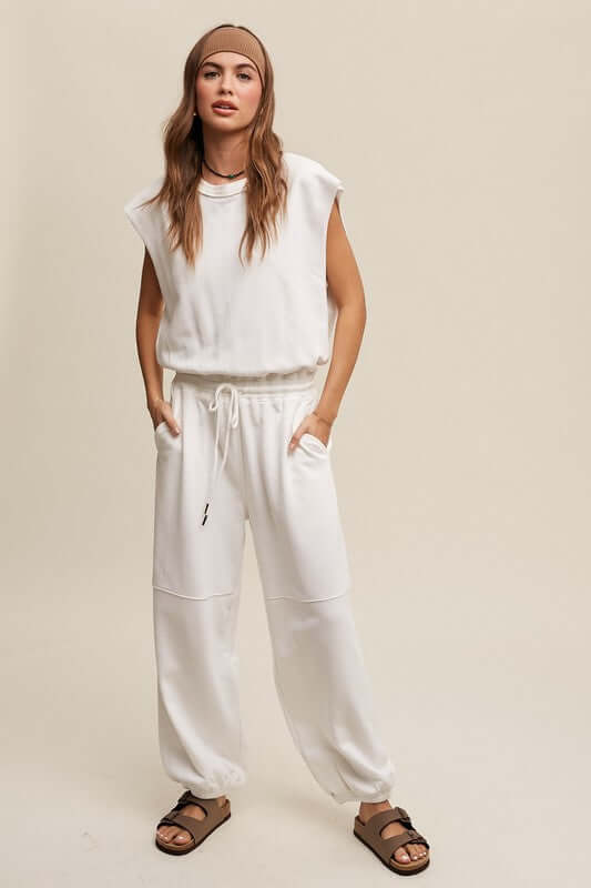 Athleisure French Terry Loose Jogger Jumpsuit, Listicle, A Moment Of Now