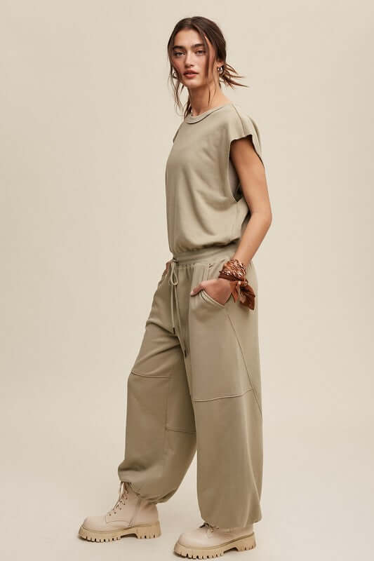 Athleisure French Terry Loose Jogger Jumpsuit, Listicle, $ 75.00