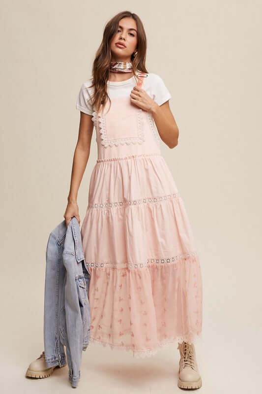 Laced and Tiered Romantic Overall Maxi Dress, Listicle, A Moment Of Now