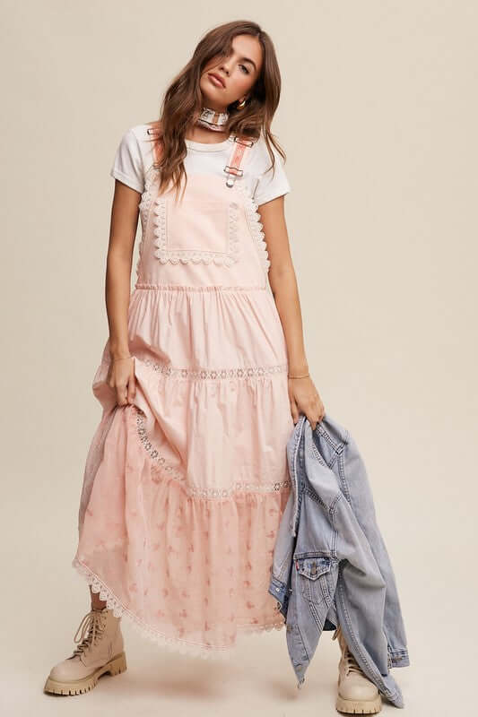 Laced and Tiered Romantic Overall Maxi Dress, Listicle, A Moment Of Now