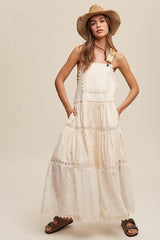 Laced and Tiered Romantic Overall Maxi Dress, Listicle, $ 75.00