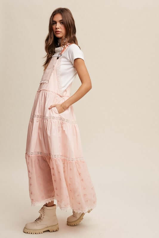 Laced and Tiered Romantic Overall Maxi Dress, Listicle, A Moment Of Now