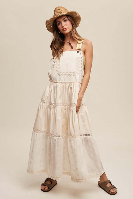 Laced and Tiered Romantic Overall Maxi Dress, Listicle, A Moment Of Now