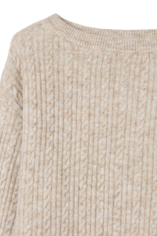 Shop Women's Beige Oversize Cable Sweater | Boutique Clothing, Sweaters, USA Boutique