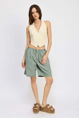 Contrasted Bermuda Loose Fit Shorts