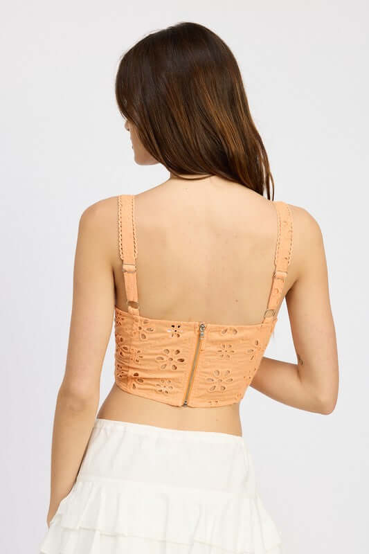 Eyelet Corset Top With Front Drawstrings