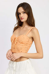 Eyelet Corset Top With Front Drawstrings