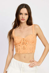 Eyelet Corset Top With Front Drawstrings