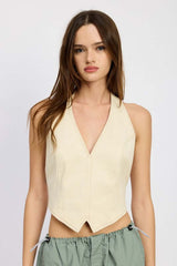 Ivory Fitted Vest With Sliding Buckle Detail