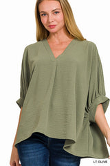Shop Women's Woven Airflow V-Neck Puff Half Sleeve Top | USA Boutique Shop, Tops, USA Boutique