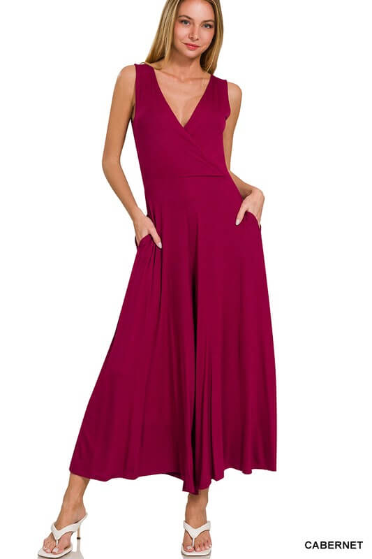 Surplice Neckline Sleeveless Jumpsuit, ZENANA, $ 37.95