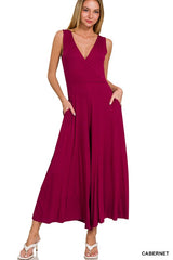 Shop Women's Surplice Neckline Sleeveless Jumpsuit | USA Boutique Clothing, Jumpsuits, USA Boutique