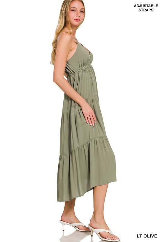 Shop Women's Woven Sweetheart Neckline Tiered Cami Summer Midi Dress, Dresses, USA Boutique