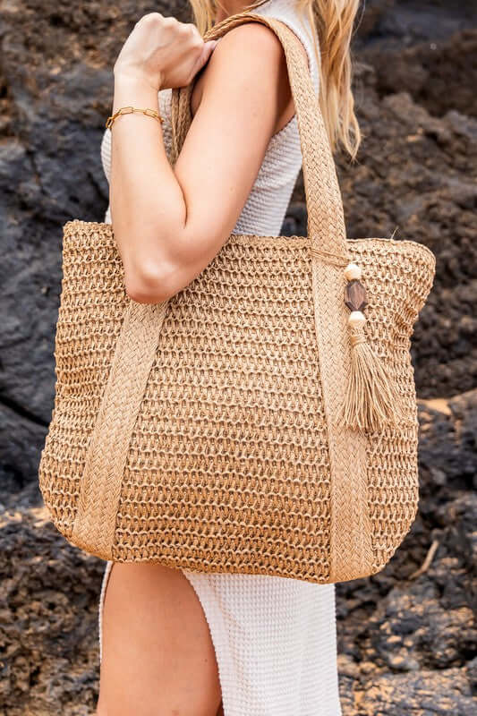 Izola Straw Carry All Tassel Tote Shoulder Bag