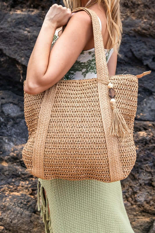 Izola Straw Carry All Tassel Tote Shoulder Bag