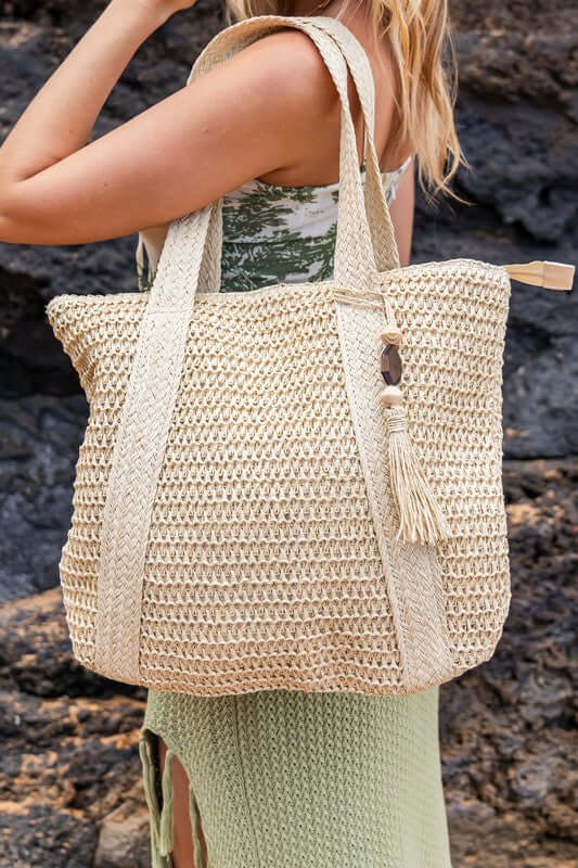 Izola Straw Carry All Tassel Tote Shoulder Bag