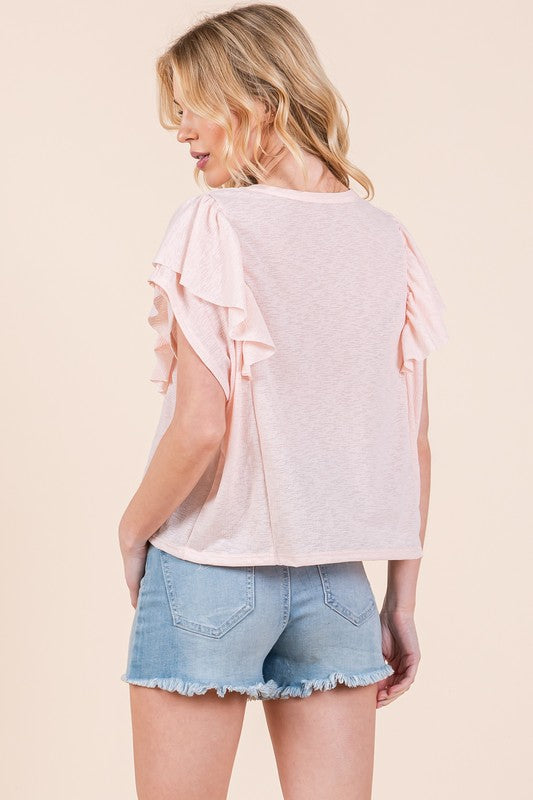 Shop Women's Blush Pink Ruffle Detailed Loose Fit Top | USA Boutique Online, Tops, USA Boutique