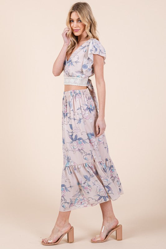 Shop Boho Floral Print Skirt Set with Tie Back Blouse | USA Boutique, Outfit Sets, USA Boutique