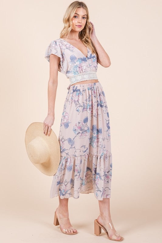 Shop Boho Floral Print Skirt Set with Tie Back Blouse | USA Boutique, Outfit Sets, USA Boutique