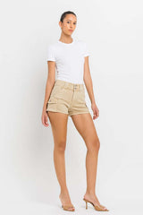 Causal Khaki High Rise Cargo Shorts