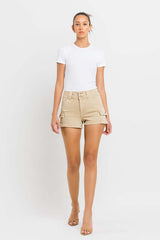 Causal Khaki High Rise Cargo Shorts, VERVET by Flying Monkey, $ 68.95