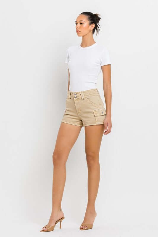 Causal Khaki High Rise Cargo Shorts, VERVET by Flying Monkey, $ 68.95