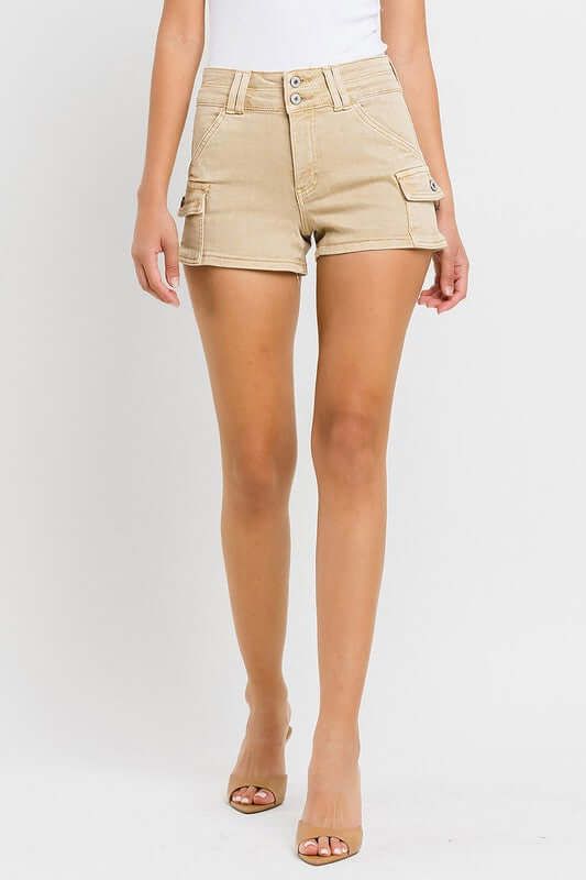 Causal Khaki High Rise Cargo Shorts