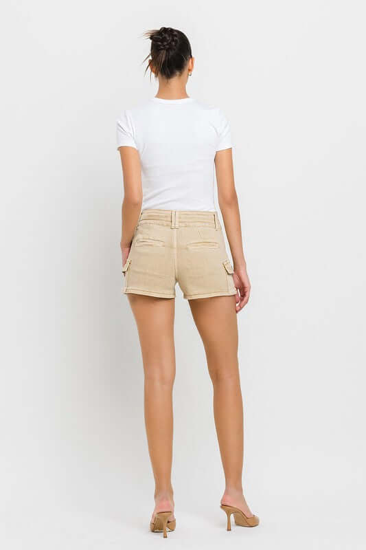 Causal Khaki High Rise Cargo Shorts, VERVET by Flying Monkey, $ 68.95