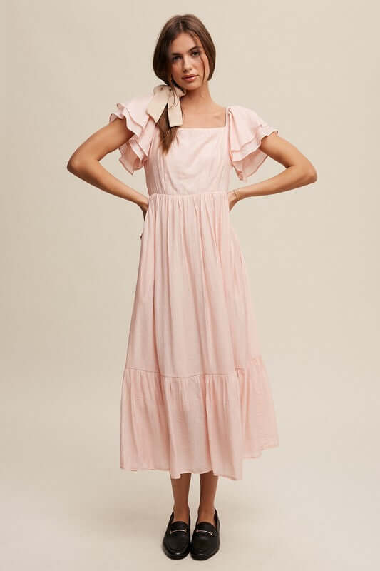 Square Neck Ruffled Short Sleeve Maxi Dress, Listicle, $ 65.00
