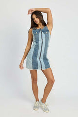 Blue Color Block Denim Mini Dress