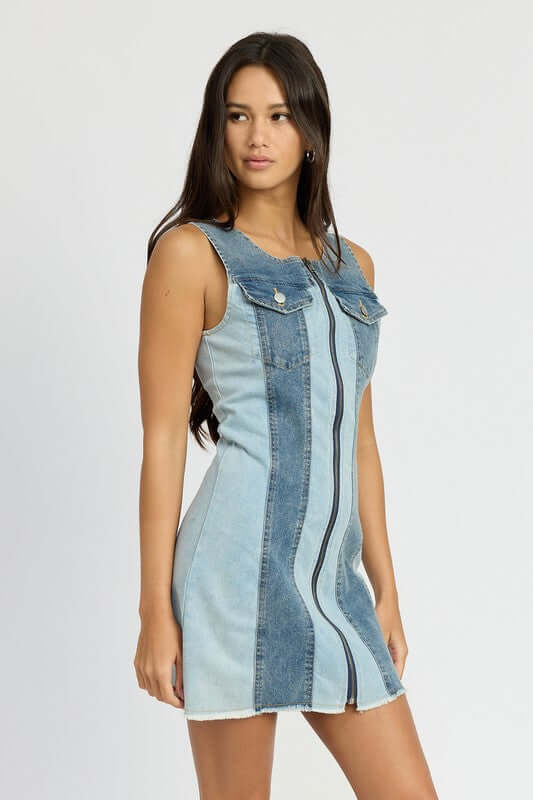 Blue Color Block Denim Mini Dress - Shop Now!, Dresses, $ 78.95, A Moment Of Now™
