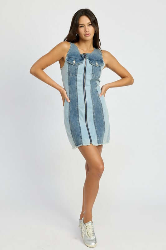 Blue Color Block Denim Mini Dress - Shop Now!, Dresses, $ 78.95, A Moment Of Now™