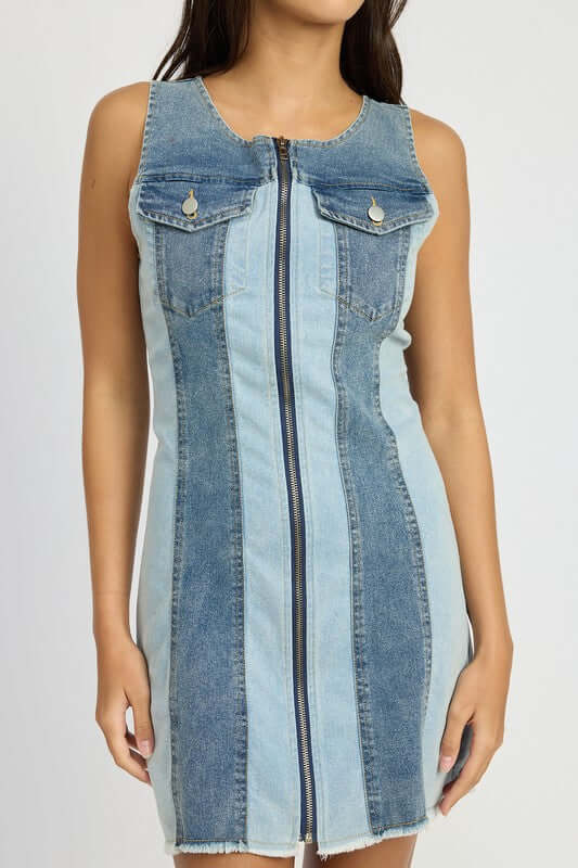 Blue Color Block Denim Mini Dress - Shop Now!, Dresses, $ 78.95, A Moment Of Now™