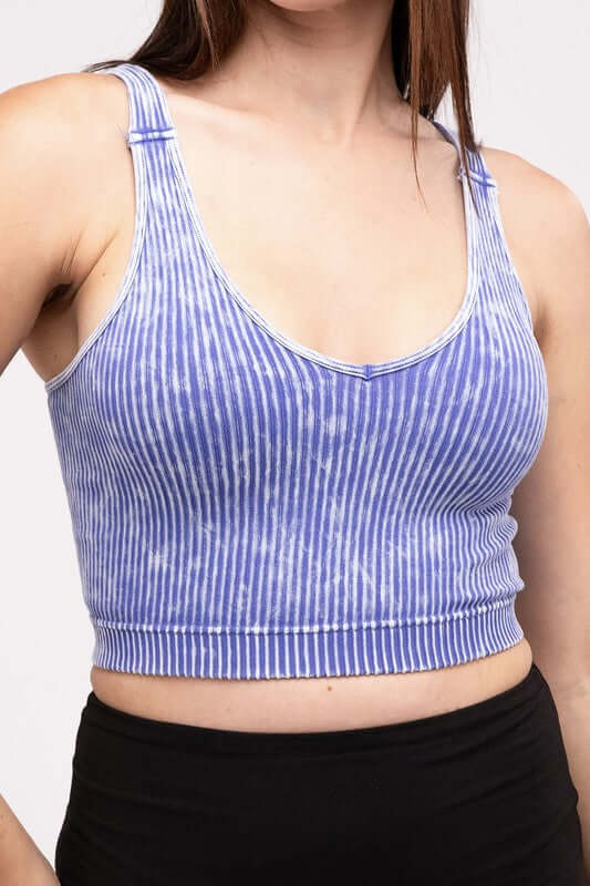 Washed Ribbed Cropped V-Neck Tank Top, ZENANA, $ 25.95