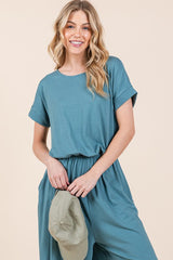 Short Sleeve Wide Leg Jumpsuit with Side Pockets