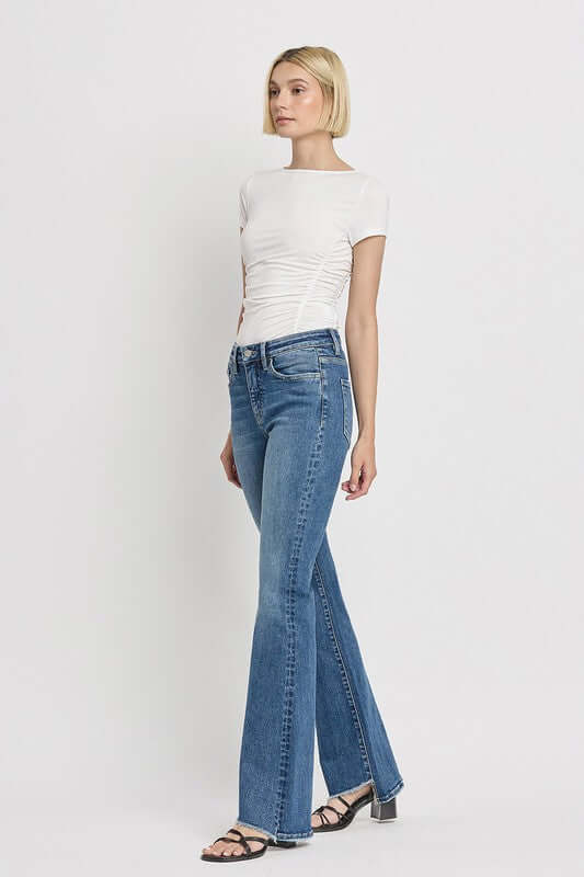 Crate Blue High Rise Slant Hem Flare Jeans