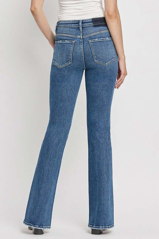 Crate Blue High Rise Slant Hem Flare Jeans