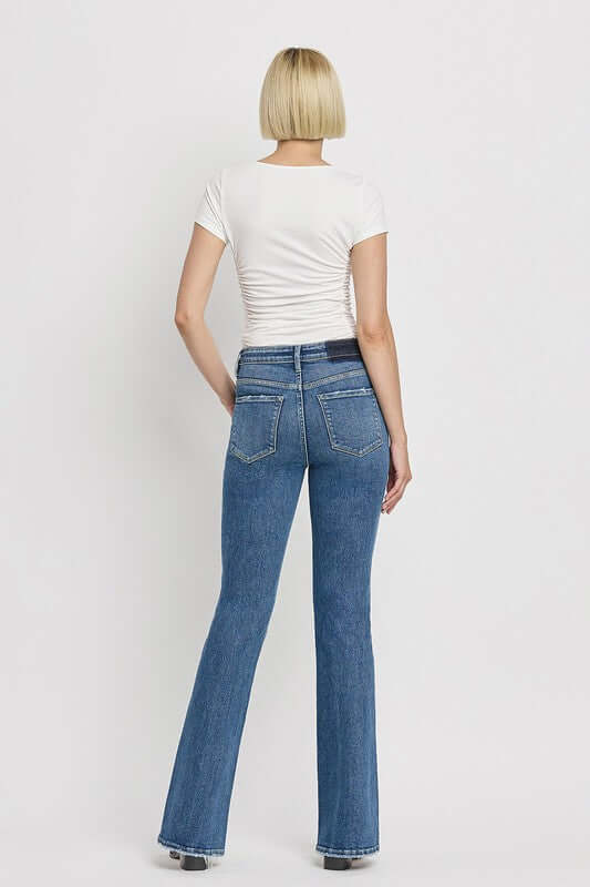 Crate Blue High Rise Slant Hem Flare Jeans