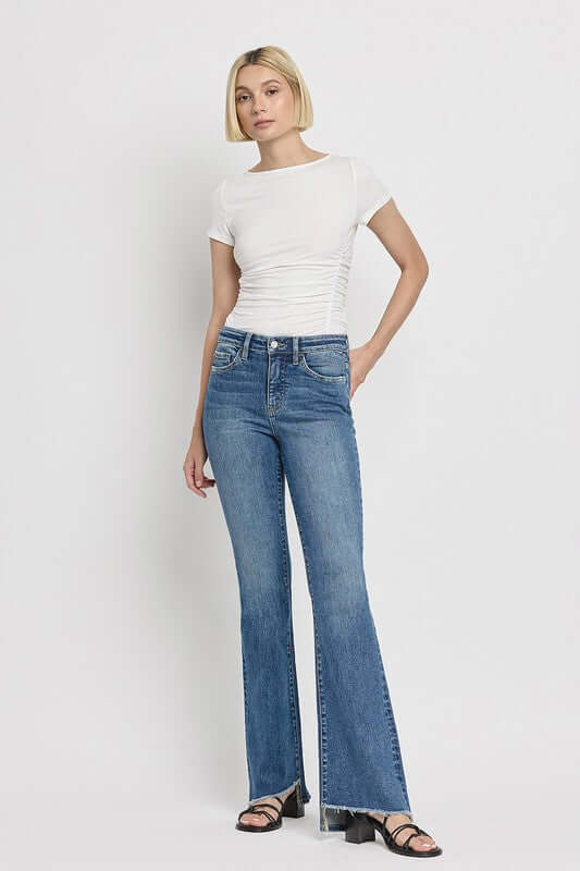 Crate Blue High Rise Slant Hem Flare Jeans