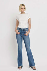 Crate Blue High Rise Slant Hem Flare Jeans