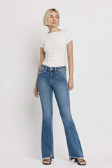 Crate Blue High Rise Slant Hem Flare Jeans