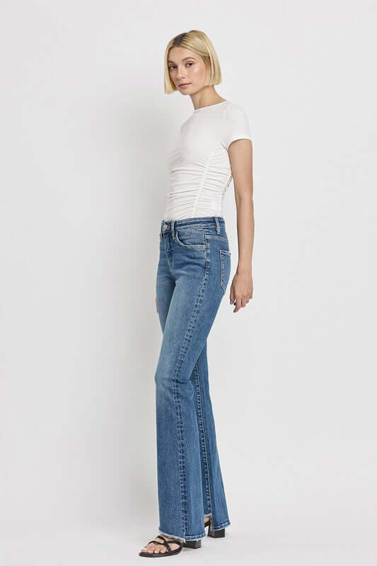 Crate Blue High Rise Slant Hem Flare Jeans