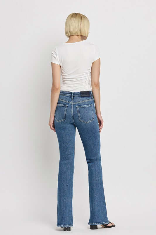 Crate Blue High Rise Slant Hem Flare Jeans