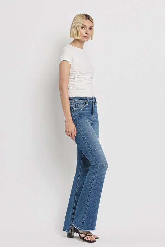 Crate Blue High Rise Slant Hem Flare Jeans