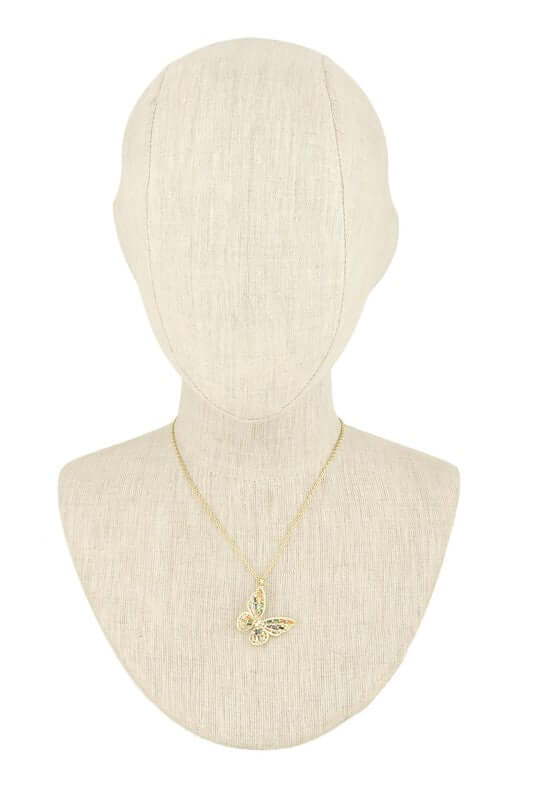 Gold Dipped Rhinestone Butterfly Pendant Necklace, Necklaces, $ 56.95, A Moment Of Now™
