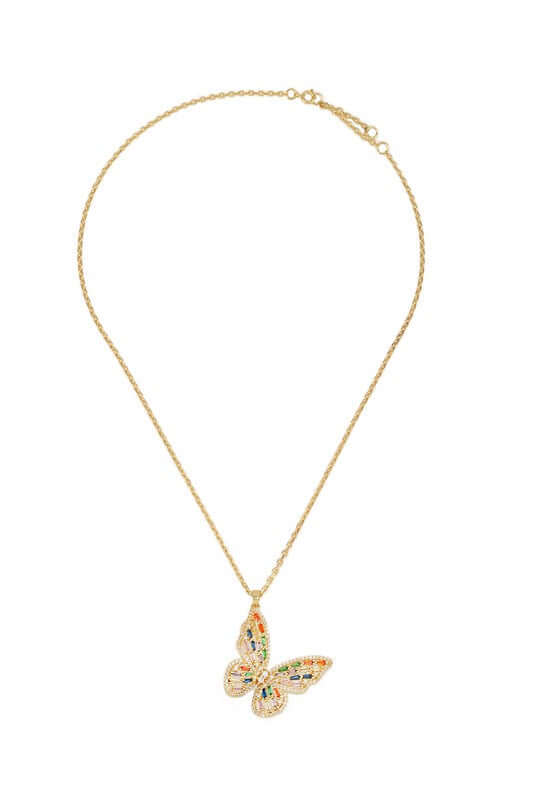 Gold Dipped Rhinestone Butterfly Pendant Necklace, Necklaces, $ 56.95, A Moment Of Now™